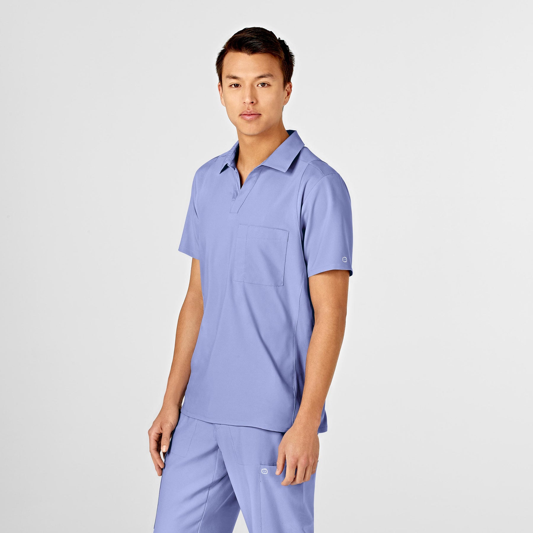 W123 Men's Collar Scrub Top - Ceil Blue