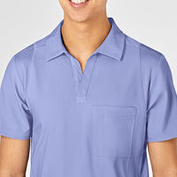 W123 Men's Collar Scrub Top - Ceil Blue