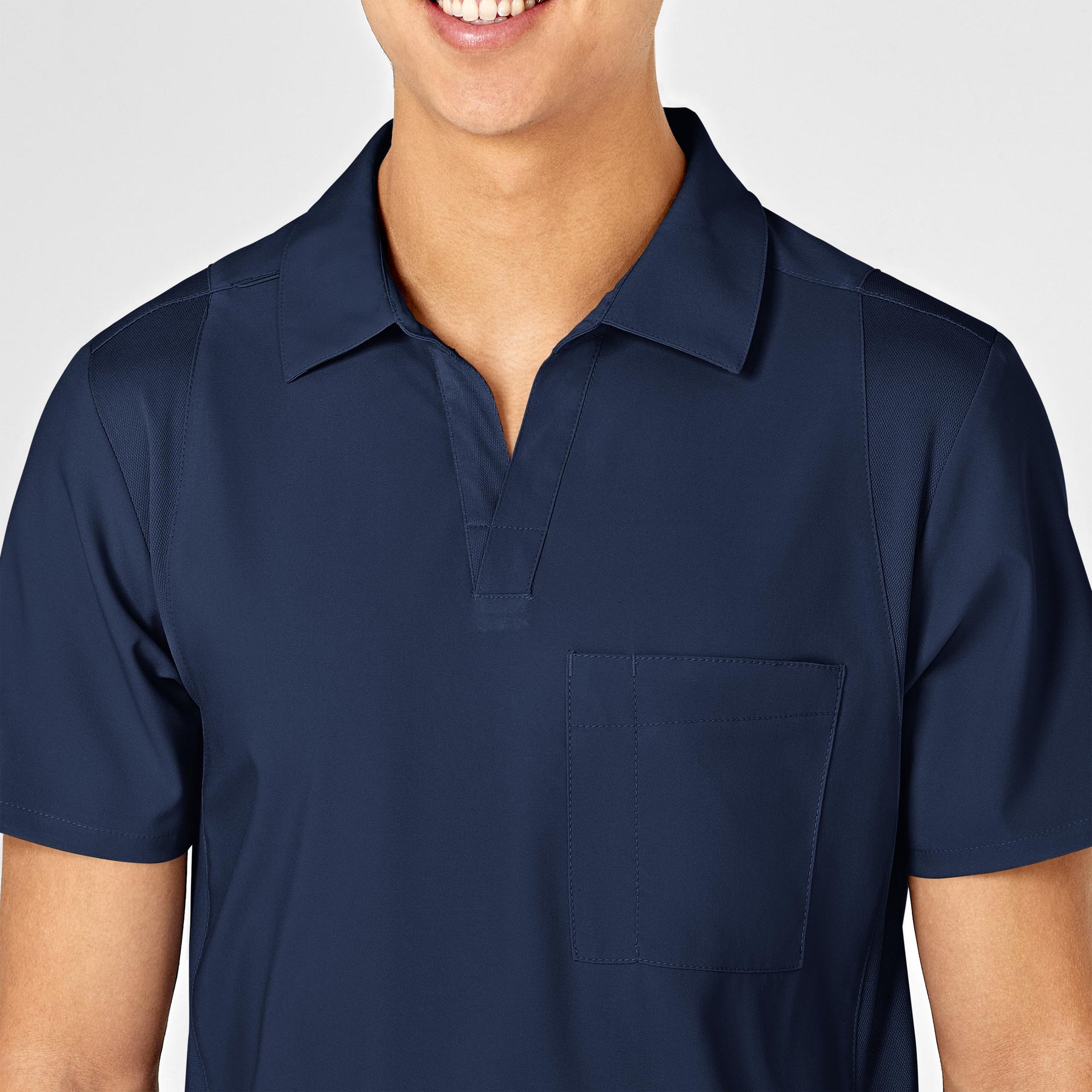 W123 Men's Collar Scrub Top - Navy