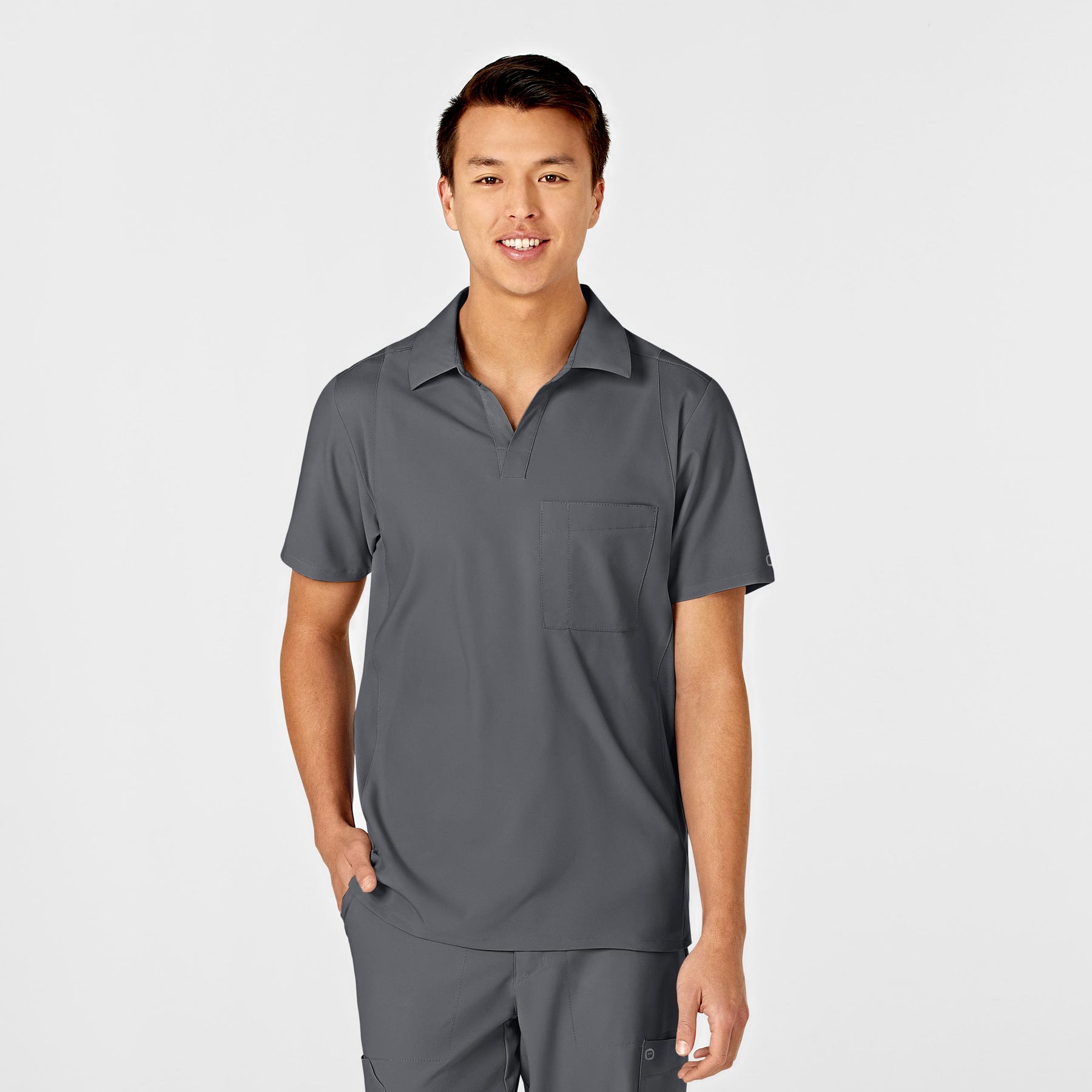 W123 Men's Collar Scrub Top - Pewter