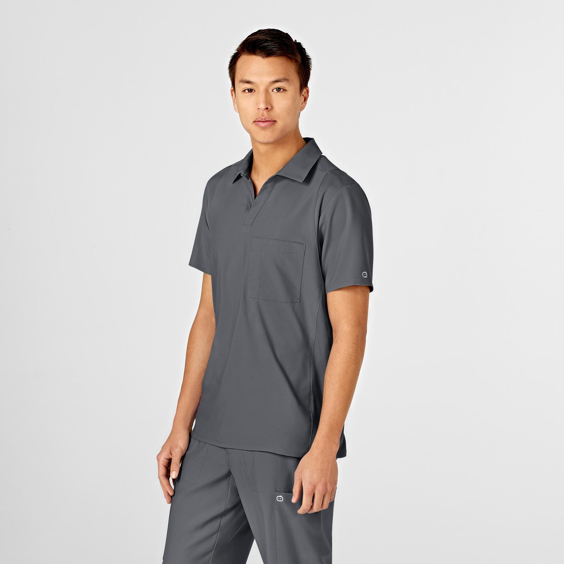 W123 Men's Collar Scrub Top - Pewter