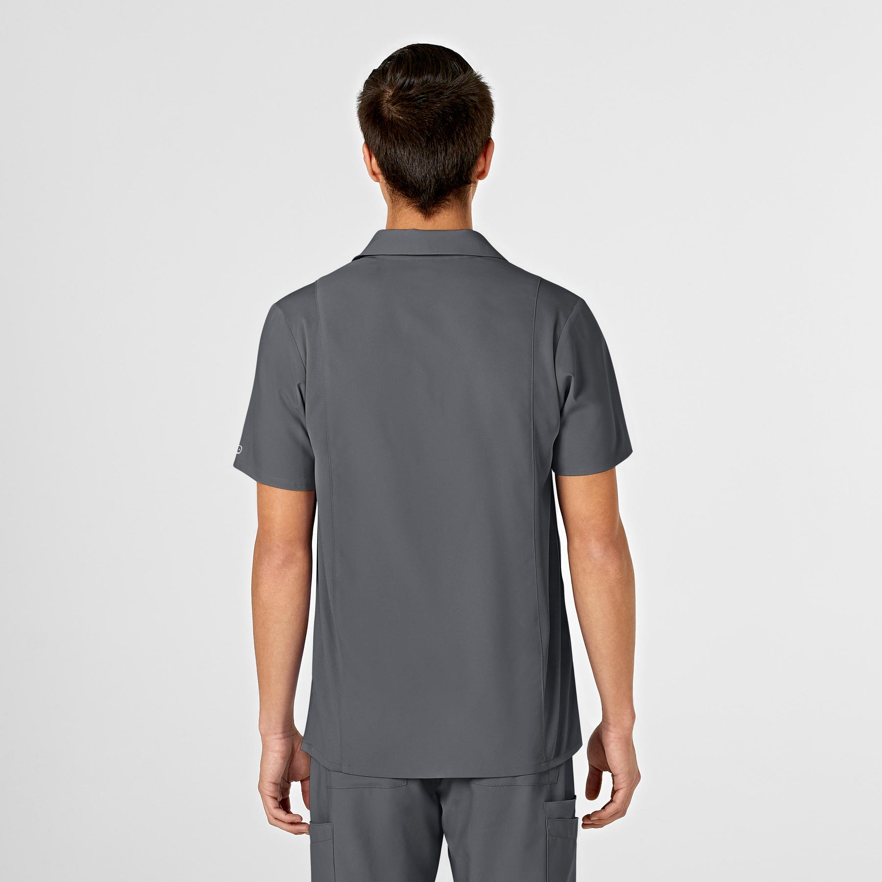 W123 Men's Collar Scrub Top - Pewter