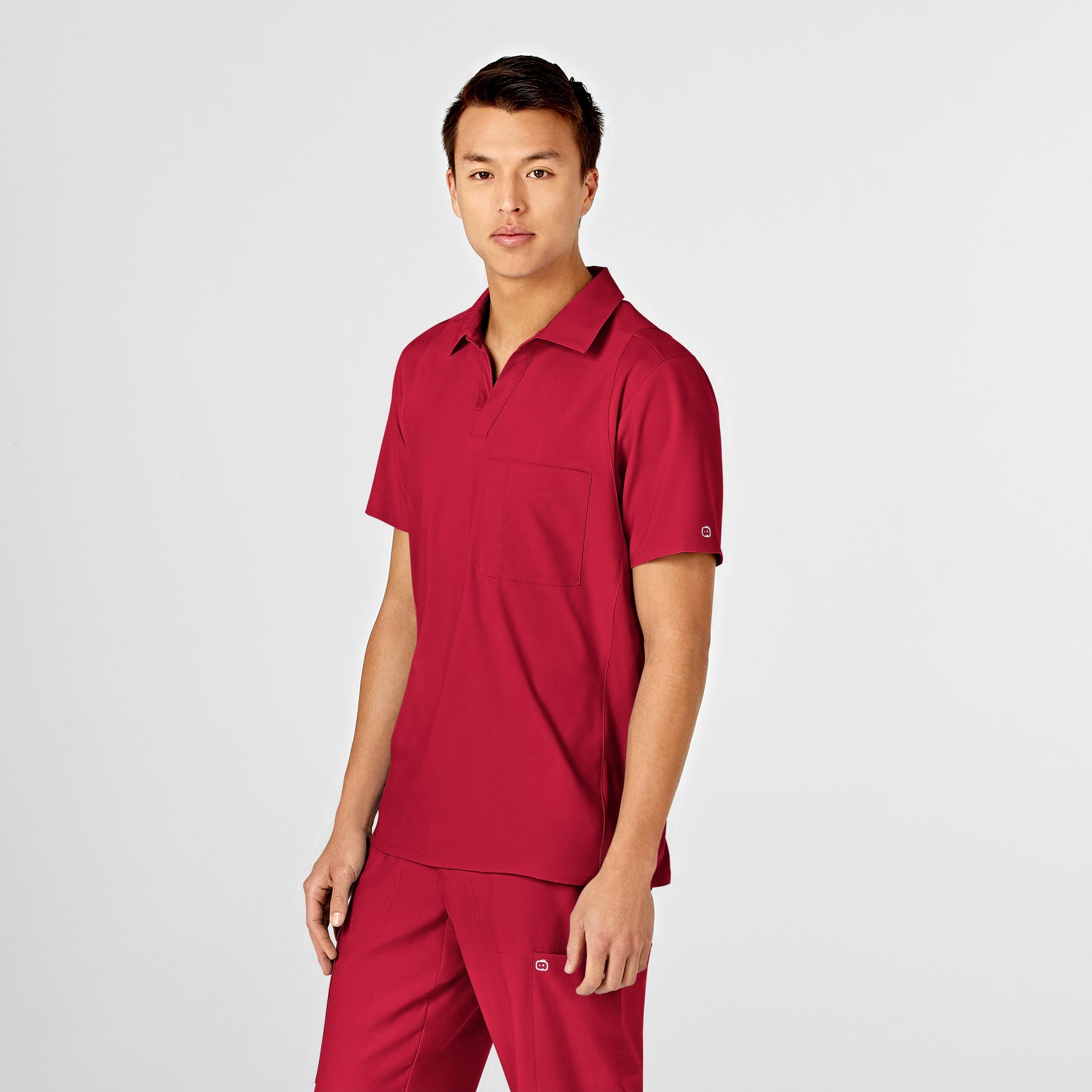W123 Men's Collar Scrub Top - Red