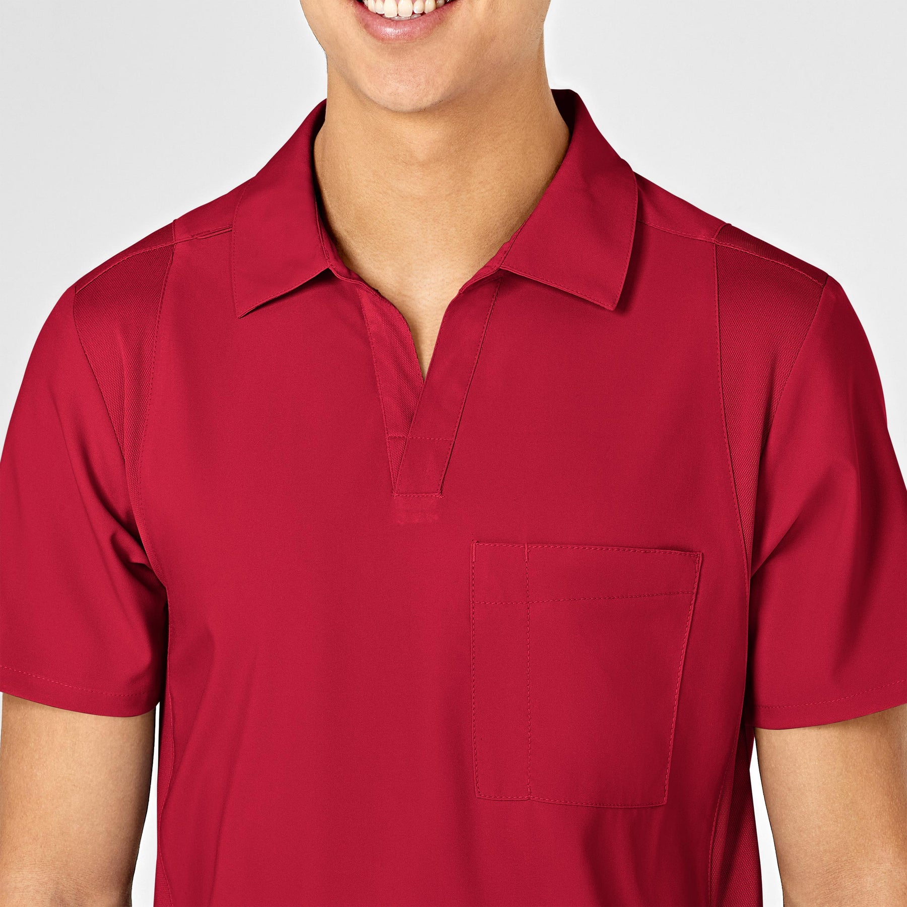 W123 Men's Collar Scrub Top - Red