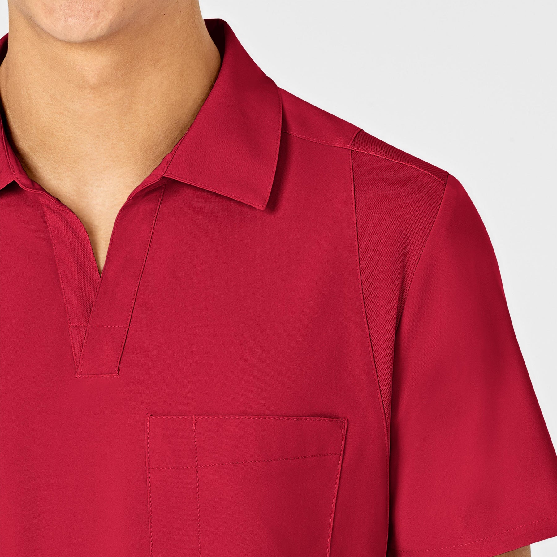 W123 Men's Collar Scrub Top - Red
