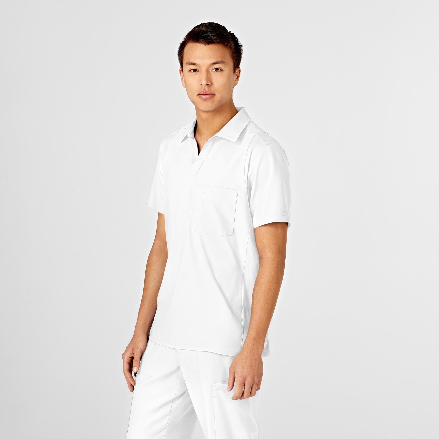 W123 Men's Collar Scrub Top - White