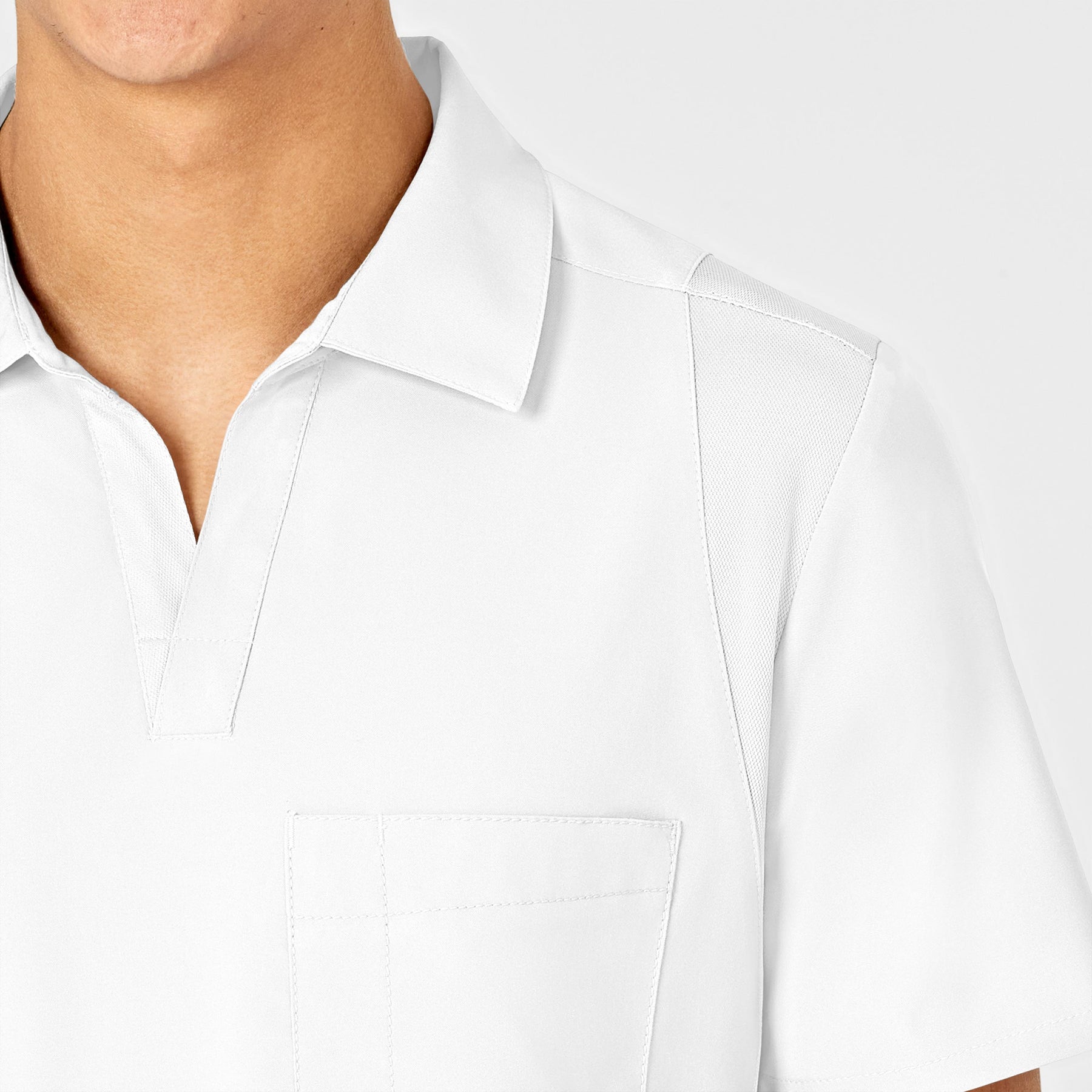 W123 Men's Collar Scrub Top - White