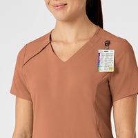 RENEW Women's Zip Accent Scrub Top - Clay