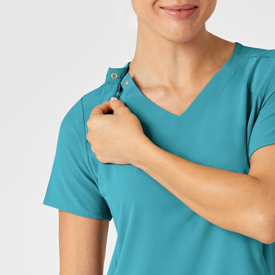 RENEW Women's Zip Accent Scrub Top - Teal Blue