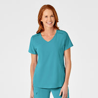 RENEW Women's Mock Wrap Scrub Top - Teal Blue