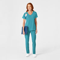 RENEW Women's Mock Wrap Scrub Top - Teal Blue