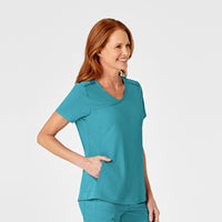 RENEW Women's Mock Wrap Scrub Top - Teal Blue