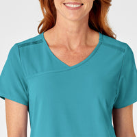 RENEW Women's Mock Wrap Scrub Top - Teal Blue