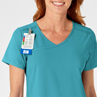 RENEW Women's Mock Wrap Scrub Top - Teal Blue