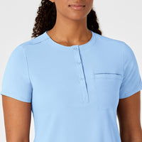 RENEW Women's Mandarin Collar Tuck-In Scrub Top - Powder Blue neckline detail