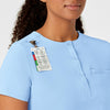 RENEW Women's Mandarin Collar Tuck-In Scrub Top - Powder Blue badge loop detail