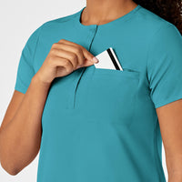 WonderWink RENEW Women's Mandarin Collar Tuck-In Scrub Top - Teal Blue