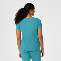 Wink RENEW Women's Mandarin Collar Tuck-In Scrub Top - Teal Blue Back