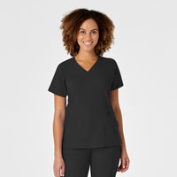 W123 Women's Mock Wrap Scrub Top - Black