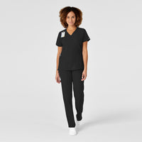 W123 Women's Mock Wrap Scrub Top - Black