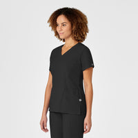 W123 Women's Mock Wrap Scrub Top - Black