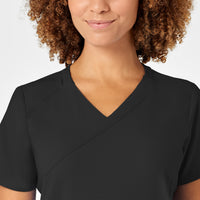 W123 Women's Mock Wrap Scrub Top - Black