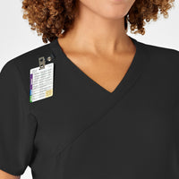 W123 Women's Mock Wrap Scrub Top - Black