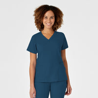 W123 Women's Mock Wrap Scrub Top - Caribbean