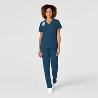 W123 Women's Mock Wrap Scrub Top - Caribbean