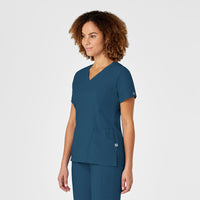 W123 Women's Mock Wrap Scrub Top - Caribbean