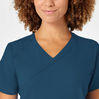 W123 Women's Mock Wrap Scrub Top - Caribbean