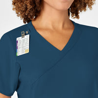 W123 Women's Mock Wrap Scrub Top - Caribbean