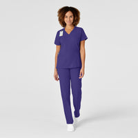 W123 Women's Mock Wrap Scrub Top - Grape