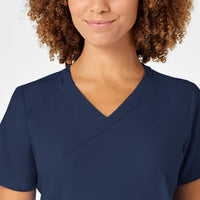 W123 Women's Mock Wrap Scrub Top - Navy