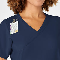 W123 Women's Mock Wrap Scrub Top - Navy