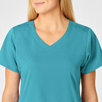 PRO Women's 4 Pocket Wrap Scrub Top - Teal Blue