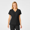 W123 Women's Flex Back Fashion V-Neck Scrub Top - Black