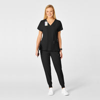 W123 Women's Flex Back Fashion V-Neck Scrub Top - Black