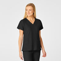 W123 Women's Flex Back Fashion V-Neck Scrub Top - Black