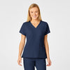 W123 Women's Flex Back Fashion V-Neck Scrub Top - Navy