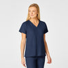 W123 Women's Flex Back Fashion V-Neck Scrub Top - Navy