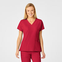 W123 Women's Flex Back Fashion V-Neck Scrub Top - Red