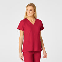 W123 Women's Flex Back Fashion V-Neck Scrub Top - Red