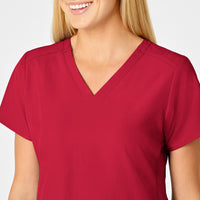 W123 Women's Flex Back Fashion V-Neck Scrub Top - Red