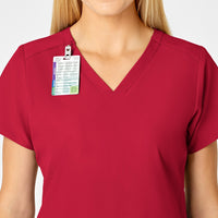 W123 Women's Flex Back Fashion V-Neck Scrub Top - Red