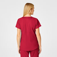 W123 Women's Flex Back Fashion V-Neck Scrub Top - Red