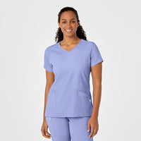 W123 Women's Y-Neck Wrap Scrub Top - Ceil Blue