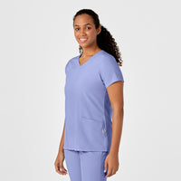 W123 Women's Y-Neck Wrap Scrub Top - Ceil Blue