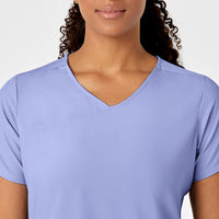 W123 Women's Y-Neck Wrap Scrub Top - Ceil Blue