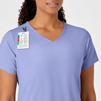 W123 Women's Y-Neck Wrap Scrub Top - Ceil Blue